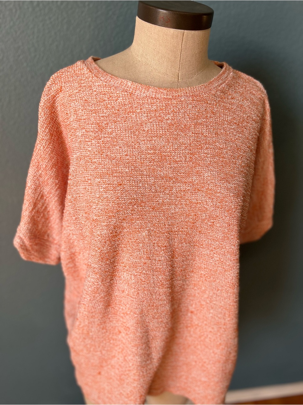 Zara Collection oversized Textured Coral Peach Knit Short Sleeve Sweater Top - Picture 2 of 7